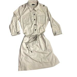 Womens Massimo Dutti Dress Cream Button-Up Shirt Dress With Drawstring